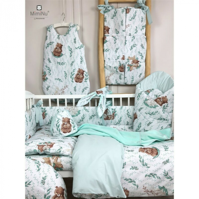 MimiNu - Paturica de infasat multifunctionala, Cu volanase, Cu inchidere cu panglica si arici velcro, Dimensiune 75x75 cm, Din bumbac certificat Oeko Tex Standard 100, Lulu Natural/Mint [2]