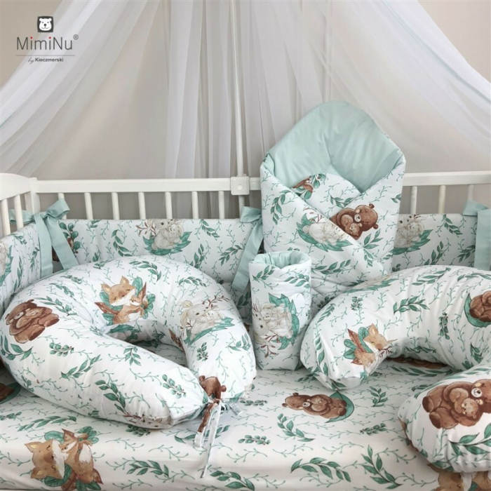 MimiNu - Paturica de infasat multifunctionala, Cu volanase, Cu inchidere cu panglica si arici velcro, Dimensiune 75x75 cm, Din bumbac certificat Oeko Tex Standard 100, Lulu Natural/Mint [3]