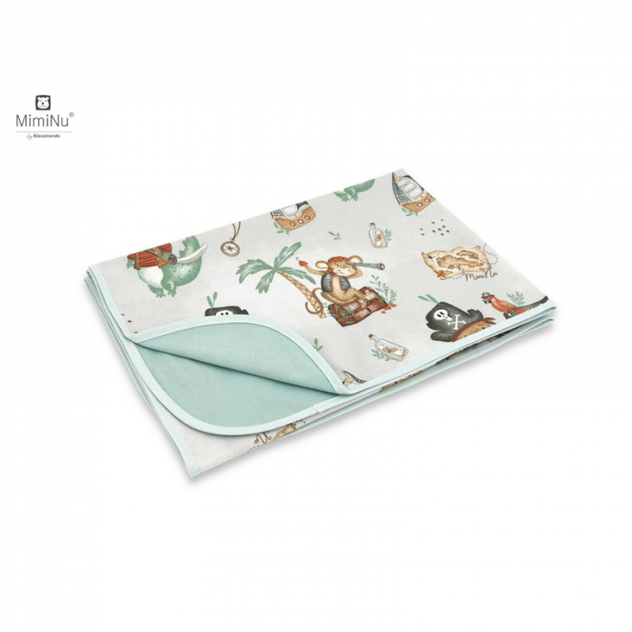 MimiNu - Paturica moale cu doua fete, Dimensiune 75x100 cm, Din bumbac certificat Oeko Tex Standard 100, Design, Pirates Natural [1]