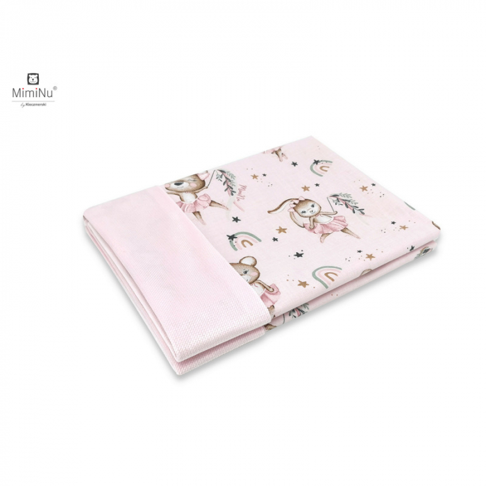 MimiNu - Paturica pufoasa cu doua fete, Dimensiune 75x100 cm, Din tesatura de catifea si bumbac, Materiale certificate Oeko Tex Standard 100, Design, Little Ballerina Pink [1]