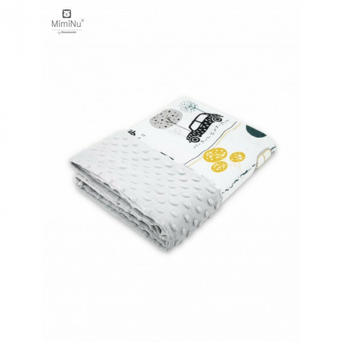 MimiNu - Paturica pufoasa cu doua fete, Dimensiune 75x100 cm, Din tesatura Minky si bumbac, Materiale certificate Oeko Tex Standard 100, Childrens Journey Grey [1]