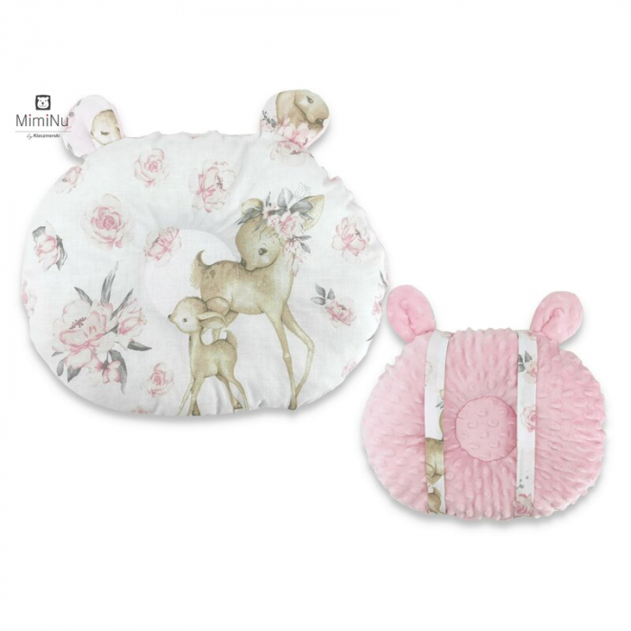 Perna bebelusi Ursulet, Multifunctionala, Cu doua fete, Tesatura pufoasa minky si bumbac, Minky Pink/ Sweet Deer Pink [1]