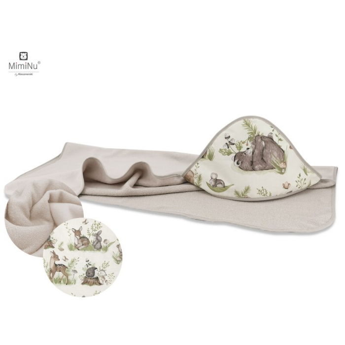 MimiNu - Prosop mare cu gluga, Dimensiune 100x100 cm, Din bumbac si thermo fleece, Materiale certificate Oeko Tex Standard 100, Design, Calm Forest Natural [1]