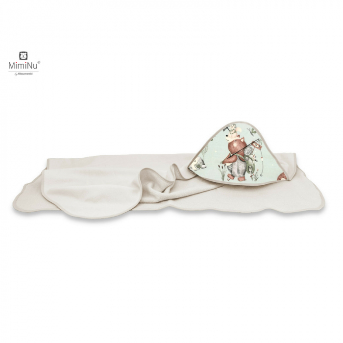 MimiNu - Prosop mare cu gluga, Dimensiune 100x100 cm, Din bumbac si thermo fleece, Materiale certificate Oeko Tex Standard 100, Design, Let\'s Go Natural [1]