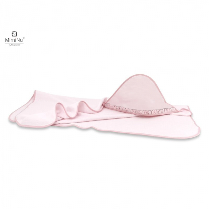 MimiNu - Prosop mare cu gluga si volanas, Dimensiune 100x100 cm, Din bumbac si thermo fleece, Materiale certificate Oeko Tex Standard 100, Colectia Royal, Powder Pink [1]