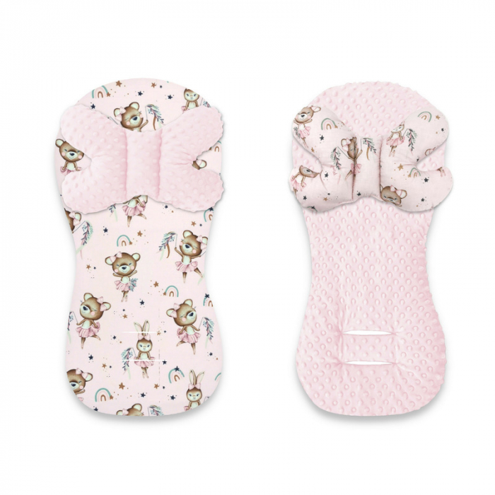 MimiNu - Protectie textila pentru carucior, scaun auto si scaun de bicicleta, Cu perna Butterfly, Materiale certificate Oeko Tex Standard 100, Minky Little Ballerina Pink [1]