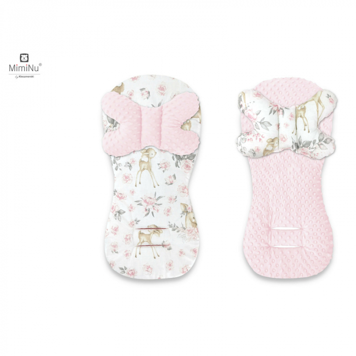 MimiNu - Protectie textila pentru carucior, scaun auto si scaun de bicicleta, Cu perna Butterfly, Materiale certificate Oeko Tex Standard 100, Minky Sweet Deer Pink [1]
