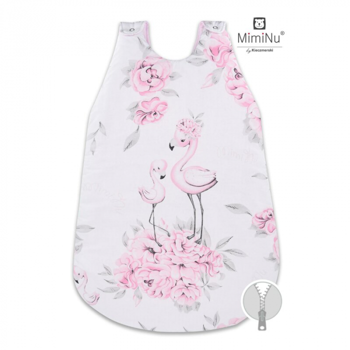 Sac de dormit pentru bebelusi, Din bumbac , Cu fermoar lateral, capse pe umar, 70 cm, 0 - 6 luni, Peonie Pink [1]
