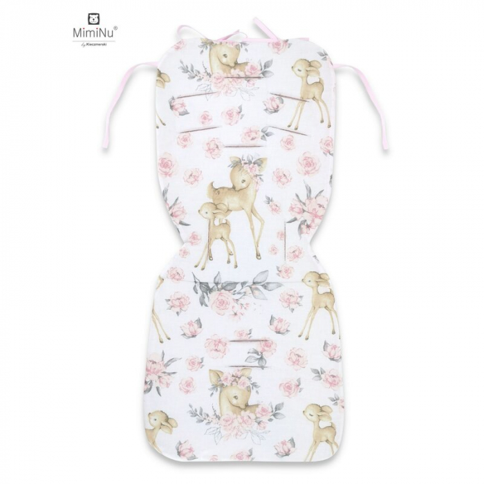 MimiNu - Salteluta pentru carucior, Reversibila, Cu doua fete, Din catifea matlasata si bumbac, Materiale certificate Oeko Tex Standard 100, Dimensiune 78 x 34 cm, Sweet Deer Pink/Pink [1]
