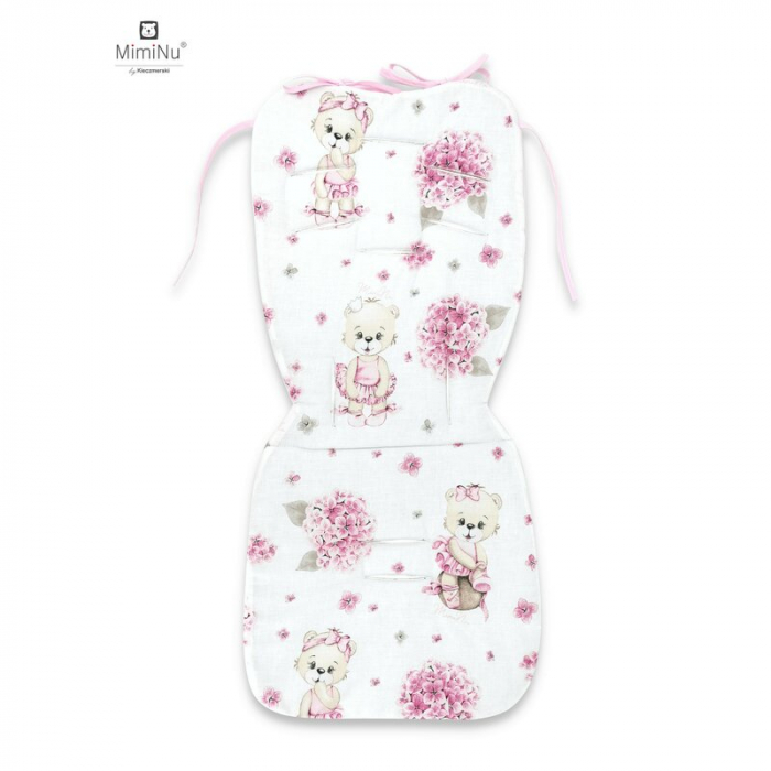 MimiNu - Salteluta pentru carucior, Reversibila, Cu doua fete, Din catifea matlasata si bumbac, Materiale certificate Oeko Tex Standard 100, Dimensiune 78 x 34 cm, Design, Pink ballerina/Pink [1]