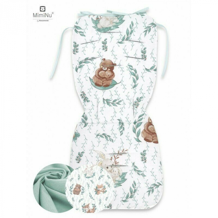 MimiNu - Salteluta pentru carucior, Reversibila, Cu doua fete, Din catifea matlasata si bumbac, Materiale certificate Oeko Tex Standard 100, Dimensiune 78 x 34 cm, Lulu Natural/Cold Mint [1]