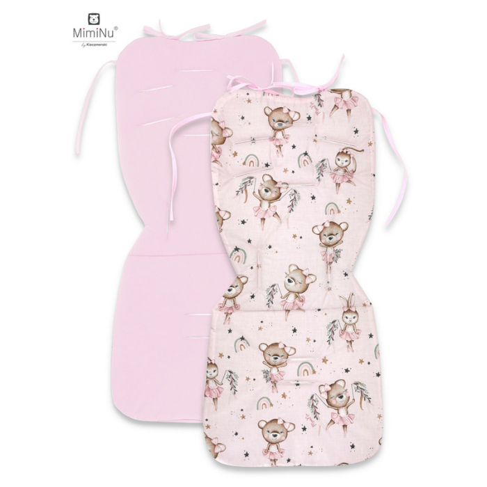 MimiNu - Salteluta pentru carucior, Reversibila, Cu doua fete, Din catifea matlasata si bumbac, Materiale certificate Oeko Tex Standard 100, Dimensiune 78 x 34 cm, Minky Little Ballerina Pink [1]
