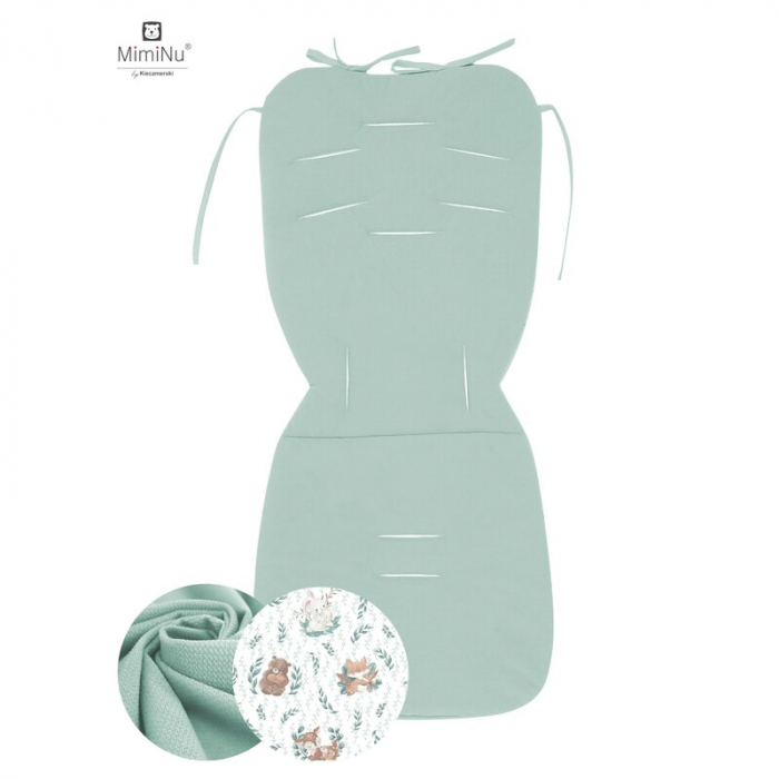 MimiNu - Salteluta pentru carucior, Reversibila, Cu doua fete, Din catifea matlasata si bumbac, Materiale certificate Oeko Tex Standard 100, Dimensiune 78 x 34 cm, Lulu Natural/Cold Mint [2]