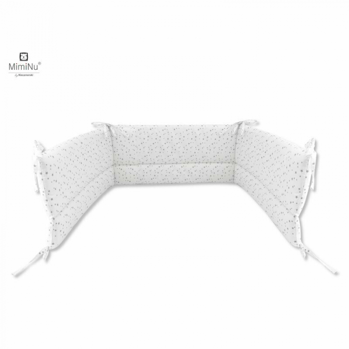 MimiNu - Set lenjerie patut 5 piese, Cu pilota si perna, Din bumbac certificat Oeko Tex Standard 100, Pentru patut 120x60 cm, Mini Gray Stars [5]