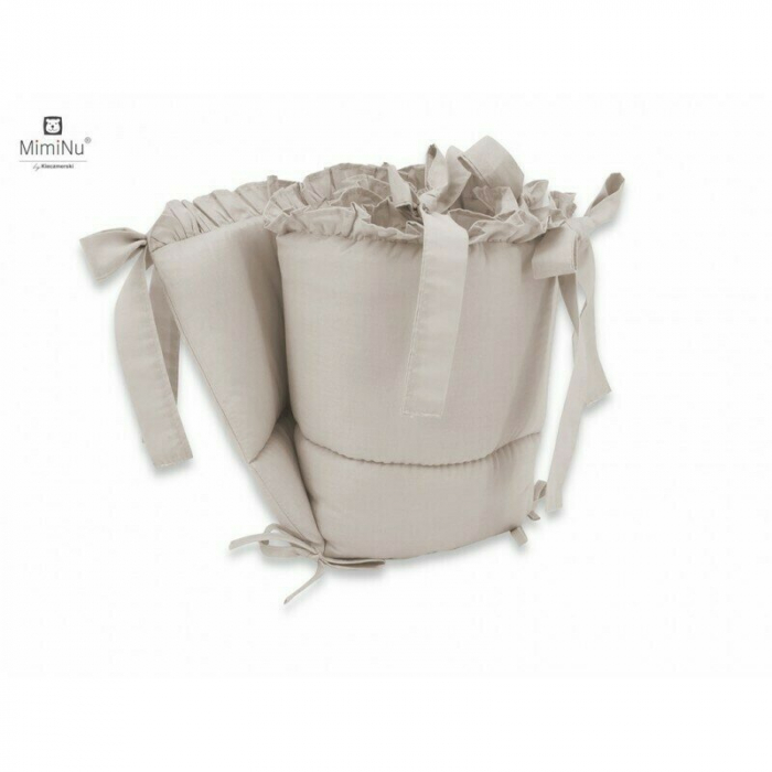 MimiNu - Set lenjerie patut 5 piese, Cu volanase, Cu pilota si perna, Din bumbac certificat Oeko Tex Standard 100, Pentru patut 120x60 cm, Colectia Royal, Beige [4]