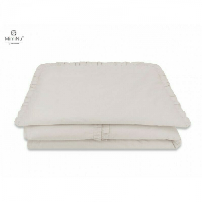 MimiNu - Set lenjerie patut 5 piese, Cu volanase, Cu pilota si perna, Din bumbac certificat Oeko Tex Standard 100, Pentru patut 120x60 cm, Colectia Royal, Beige [5]