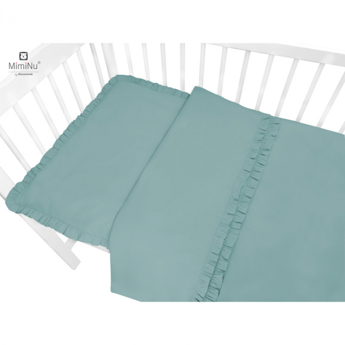 MimiNu - Set lenjerie patut 5 piese, Cu volanase, Cu pilota si perna, Din bumbac certificat Oeko Tex Standard 100, Pentru patut 120x60 cm, Colectia Royal, Nepal Green [2]