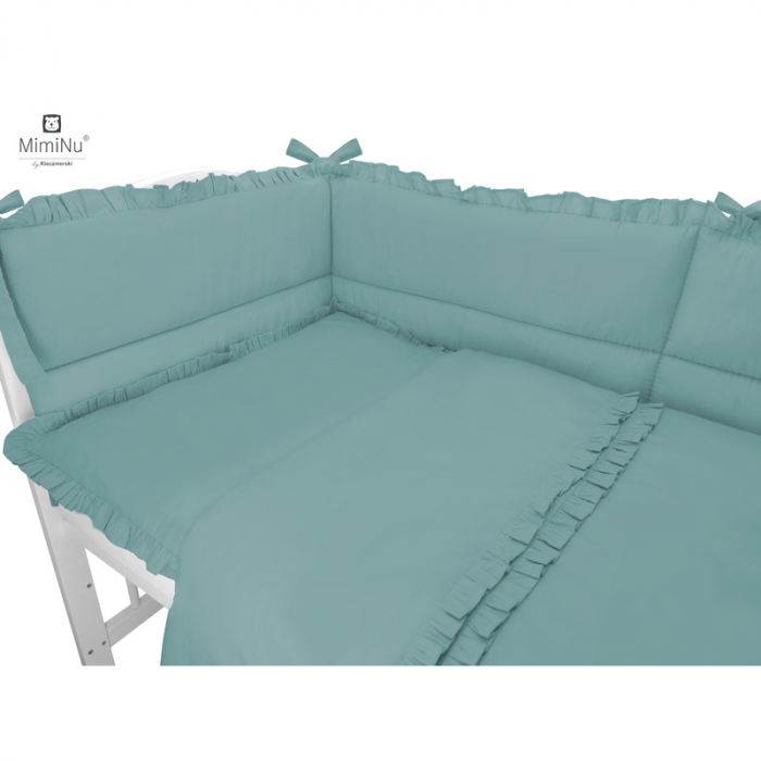 MimiNu - Set lenjerie patut 5 piese, Cu volanase, Cu pilota si perna, Din bumbac certificat Oeko Tex Standard 100, Pentru patut 120x60 cm, Colectia Royal, Nepal Green [3]