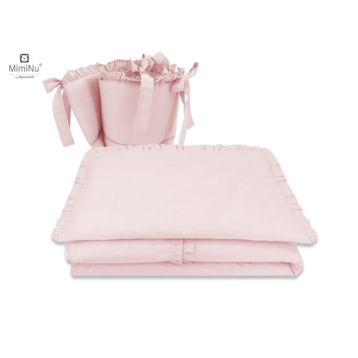 MimiNu - Set lenjerie patut 5 piese, Cu volanase, Cu pilota si perna, Din bumbac certificat Oeko Tex Standard 100, Pentru patut 120x60 cm, Colectia Royal, Powder Pink [4]