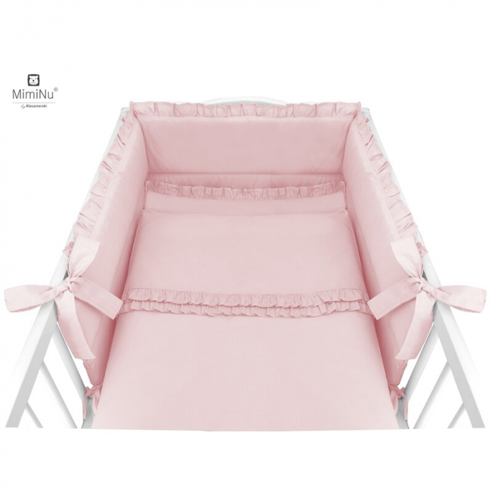 MimiNu - Set lenjerie patut 5 piese, Cu volanase, Cu pilota si perna, Din bumbac certificat Oeko Tex Standard 100, Pentru patut 120x60 cm, Colectia Royal, Powder Pink [2]