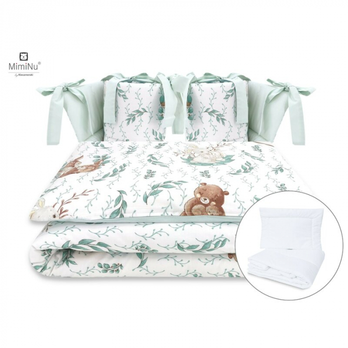 MimiNu - Set lenjerie patut cu 6 piese, Cu pilota si perna, Cu doua aparatori laterale, Din bumbac certificat Oeko Tex Standard 100, Pentru patut 120x60 cm, Lulu Natural [1]