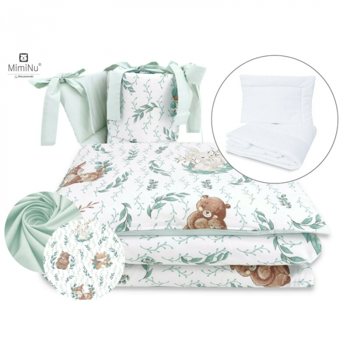 MimiNu - Set lenjerie patut cu 6 piese, Cu pilota si perna, Cu doua aparatori laterale, Din bumbac certificat Oeko Tex Standard 100, Pentru patut 120x60 cm, Lulu Natural [2]