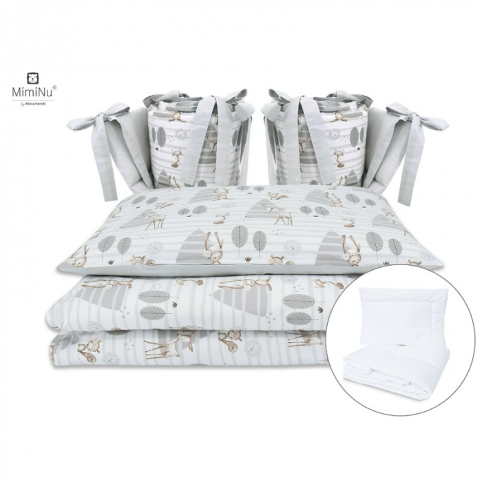 MimiNu - Set lenjerie patut cu 6 piese, Cu pilota si perna, Cu doua aparatori laterale, Din bumbac certificat Oeko Tex Standard 100, Pentru patut 120x60 cm, Forest [1]