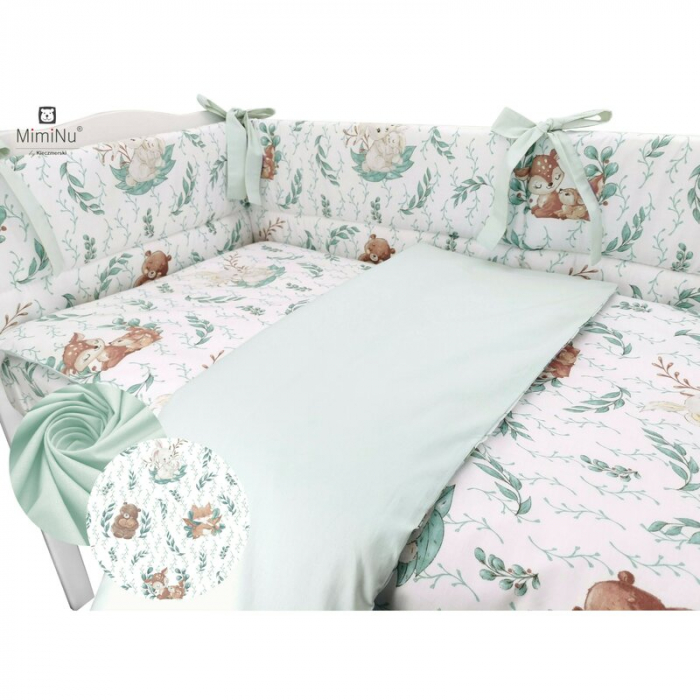 MimiNu - Set lenjerie patut cu 6 piese, Cu pilota si perna, Cu doua aparatori laterale, Din bumbac certificat Oeko Tex Standard 100, Pentru patut 120x60 cm, Lulu Natural [4]