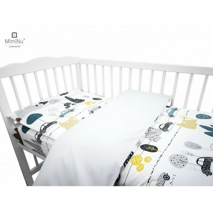 MimiNu - Set lenjerie patut cu 6 piese, Cu pilota si perna, Cu doua aparatori laterale, Din bumbac certificat Oeko Tex Standard 100, Pentru patut 120x60 cm, Childrens Journey Grey [5]