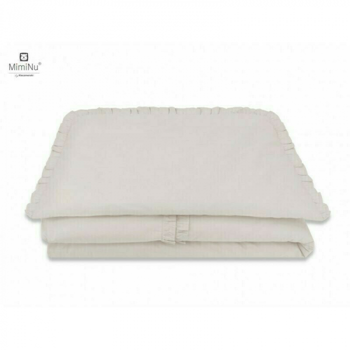 MimiNu - Set lenjerie patut cu 6 piese, Cu volanase, Cu pilota si perna, Cu doua aparatori laterale, Din bumbac certificat Oeko Tex Standard 100, Pentru patut 120x60 cm, Colectia Royal, Beige [5]