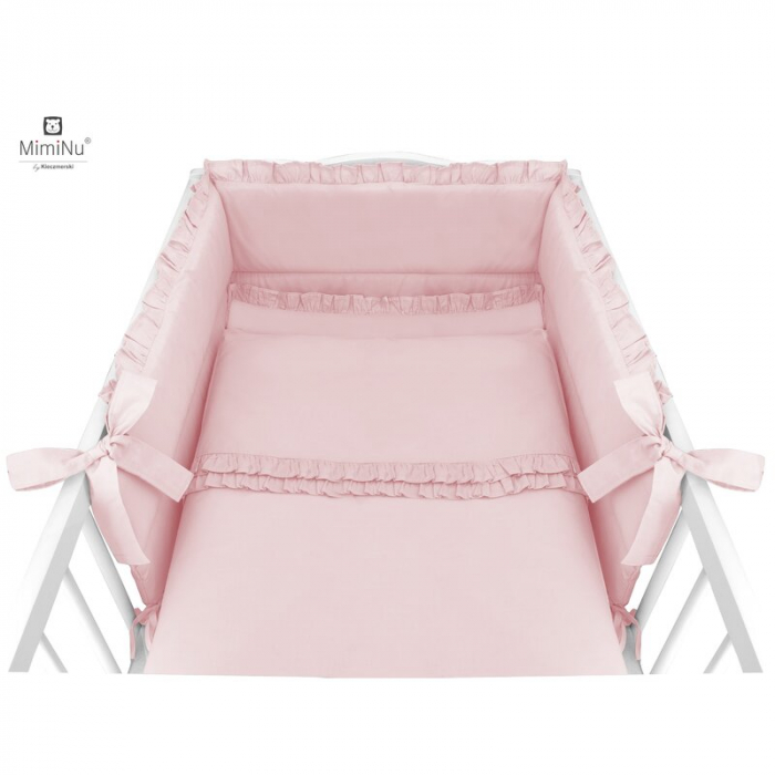 MimiNu - Set lenjerie patut cu 6 piese, Cu volanase, Cu pilota si perna, Cu doua aparatori laterale, Din bumbac certificat Oeko Tex Standard 100, Pentru patut 120x60 cm, Colectia Royal, Powder Pink [7]