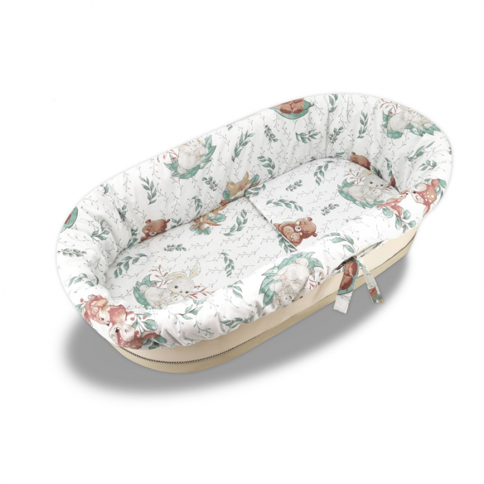MimiNu - Set pentru landou/cosulet, Cu protectie, saltea si pernuta, Din bumbac certificat Oeko Tex Standard 100, Lulu Natural [2]