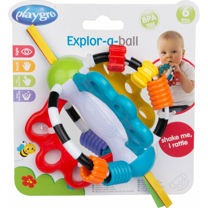 Minge cu activitati pentru bebelusi, Cu diferite texturi si suprafete, 11.5 cm, Explore-a-Ball, Playgro [6]