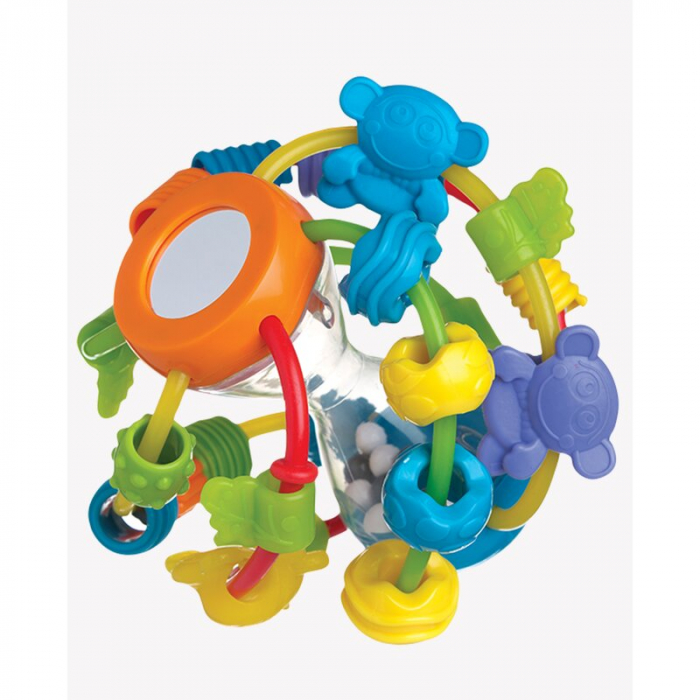 Minge cu activitati pentru bebelusi, Cu margele de dentitie, Cu oglinda, Play And Learn Ball, 14 Cm, Playgro [2]