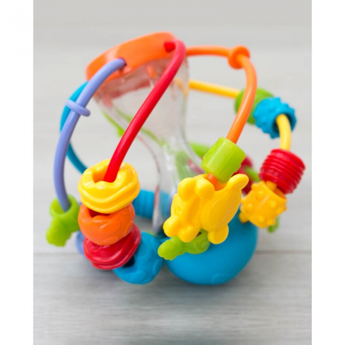 Minge cu activitati pentru bebelusi, Cu margele de dentitie, Cu oglinda, Play And Learn Ball, 14 Cm, Playgro [6]
