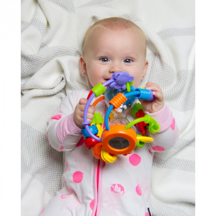 Minge cu activitati pentru bebelusi, Cu margele de dentitie, Cu oglinda, Play And Learn Ball, 14 Cm, Playgro [7]