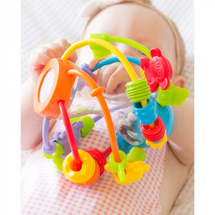 Minge cu activitati pentru bebelusi, Cu margele de dentitie, Cu oglinda, Play And Learn Ball, 14 Cm, Playgro [3]