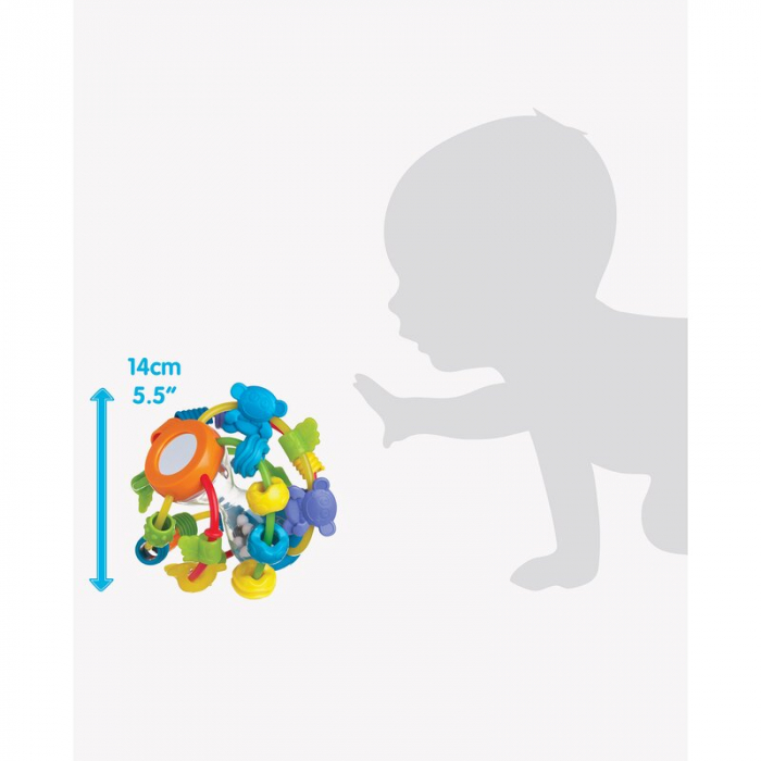Minge cu activitati pentru bebelusi, Cu margele de dentitie, Cu oglinda, Play And Learn Ball, 14 Cm, Playgro [4]