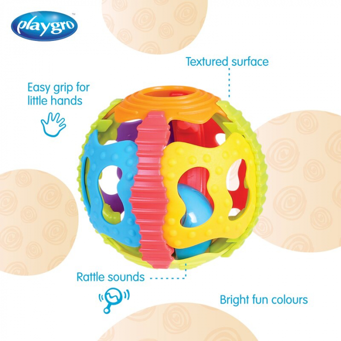 Minge zornaitoare, Playgro, Cu diverse forme si texturi, 6 luni+, Shake Rattle & Roll Ball [8]