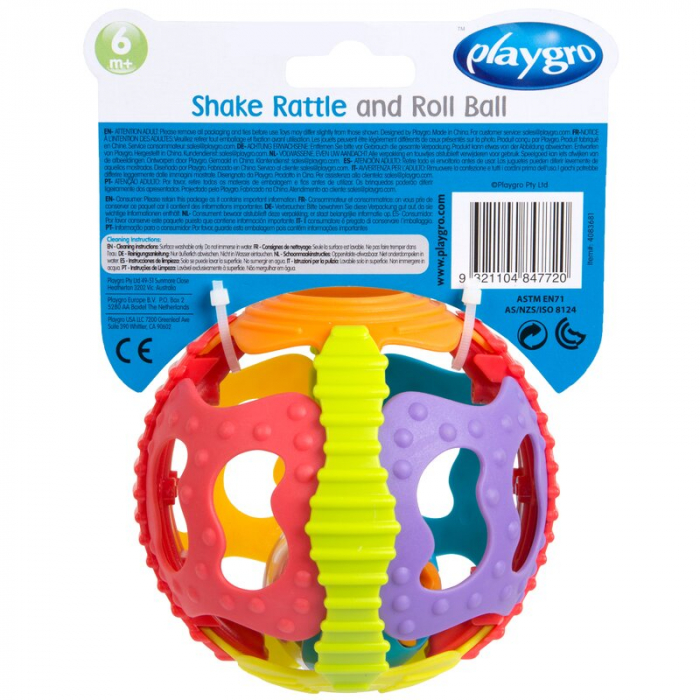 Minge zornaitoare, Playgro, Cu diverse forme si texturi, 6 luni+, Shake Rattle & Roll Ball [10]
