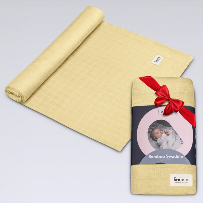Muselina, Lionelo, Multifunctionala, Din bambus, Ideala pentru infasat, Cu proprietati antibacteriene, antifungice si antialergice, Lavabila la masina de spalat, 120x120 cm, Galben [6]