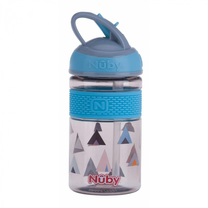 Nuby - Cana 2 in 1, Cu pai incorporat, Din materialul ecologic tritan, Rezistenta, 360 ml, 3+ ani, Albastru [1]