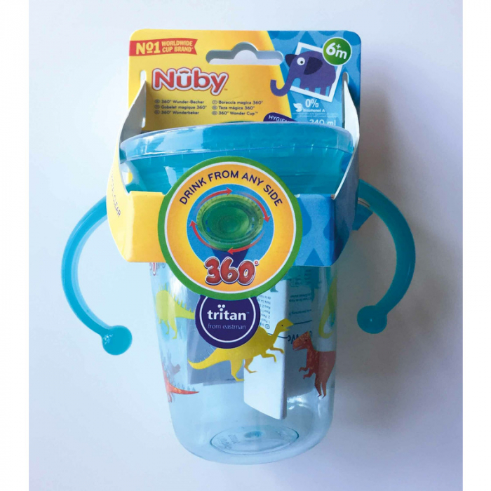 Nuby - Cana cu manere, 360°, Din materialul ecologic tritan, Rezistenta, 240 ml, 6 luni+, Albastru [8]