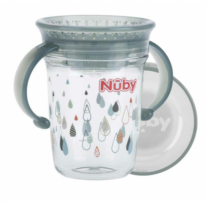 Nuby - Cana cu manere, 360°, Din materialul ecologic tritan, Rezistenta, 240 ml, 6 luni+, Gri [1]