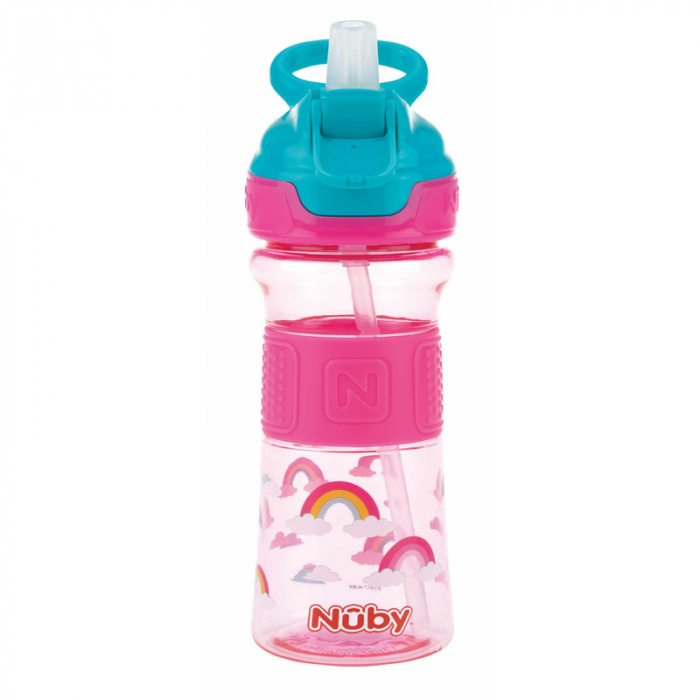 Nuby - Cana sport cu pai moale si pliabil, Din materialul ecologic tritan, Rezistenta, 360 ml, 3+ ani, Roz [1]