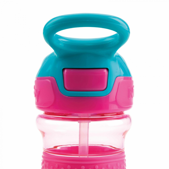 Nuby - Cana sport cu pai moale si pliabil, Din materialul ecologic tritan, Rezistenta, 360 ml, 3+ ani, Roz [2]