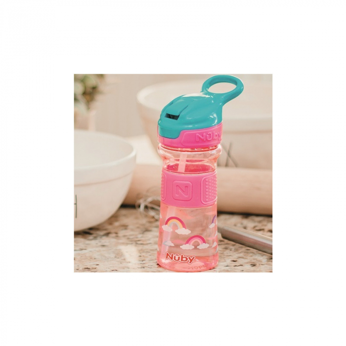 Nuby - Cana sport cu pai moale si pliabil, Din materialul ecologic tritan, Rezistenta, 360 ml, 3+ ani, Roz [4]