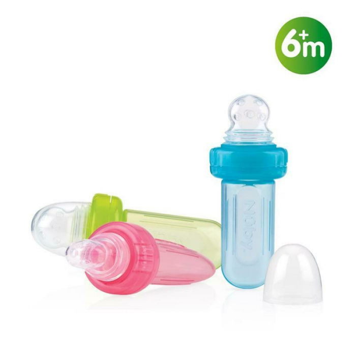 Nuby - Dispozitiv de hranire, Pentru alimente lichide sau semi-solide, Silicon, Fara BPA, 6+ luni, Verde [2]