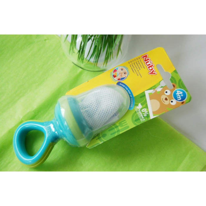 Nuby - Dispozitiv de hranire pentru fructe si legume, Include capac de protectie, 6+ luni, Albastru/Verde [6]