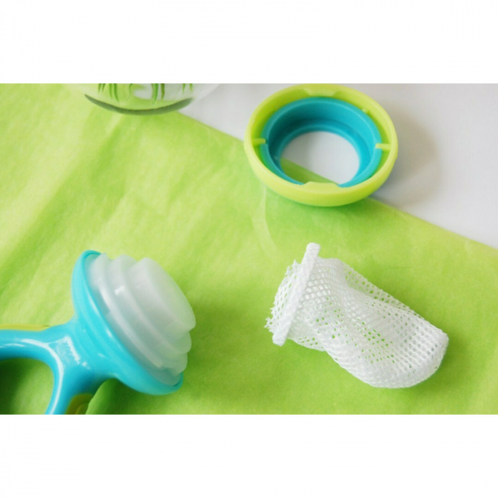 Nuby - Dispozitiv de hranire pentru fructe si legume, Include capac de protectie, 6+ luni, Albastru/Verde [4]